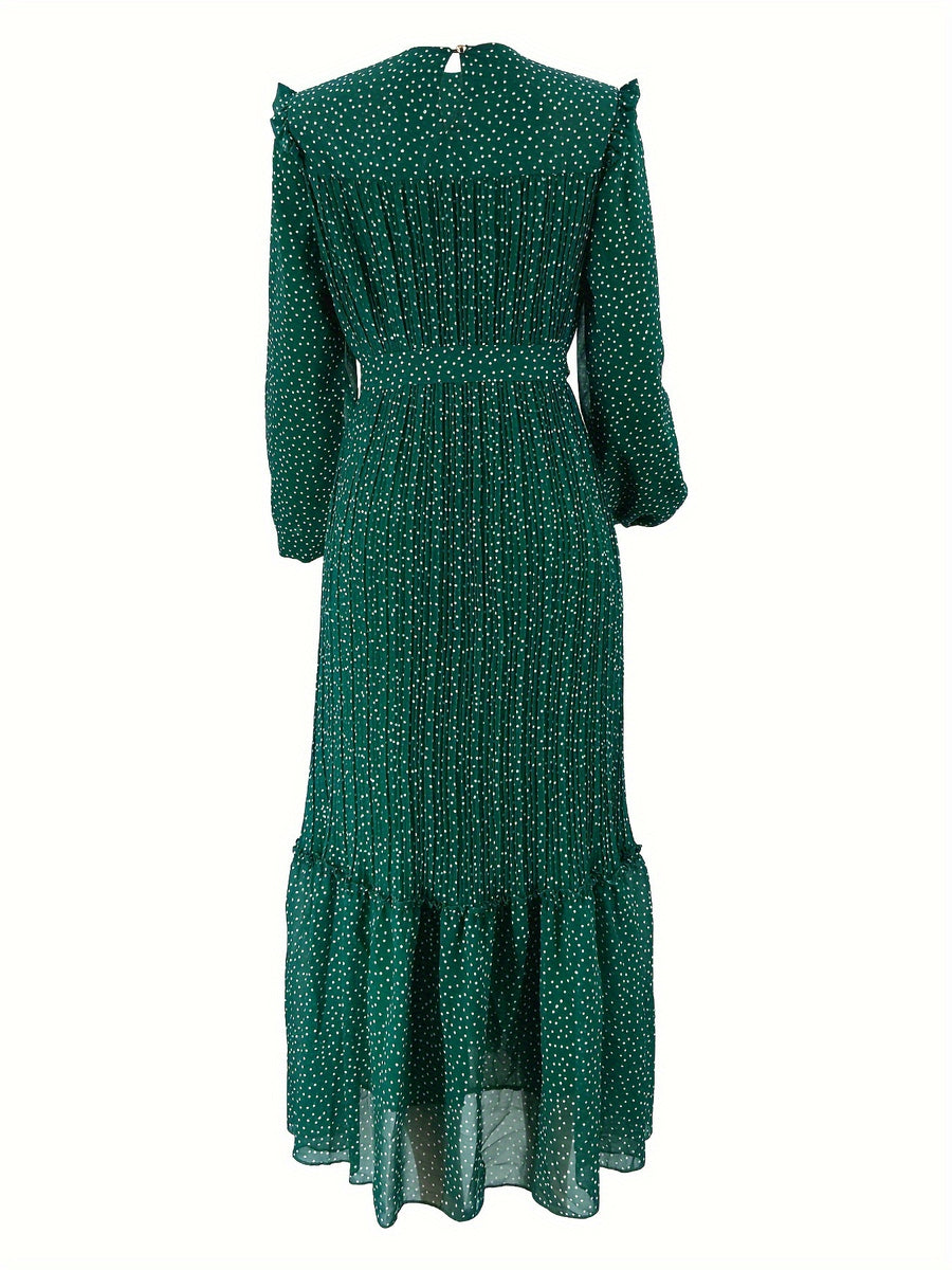 Women'S Middle Eastern Muslim Chiffon Polka Dot Print Long Dress - Dark Green