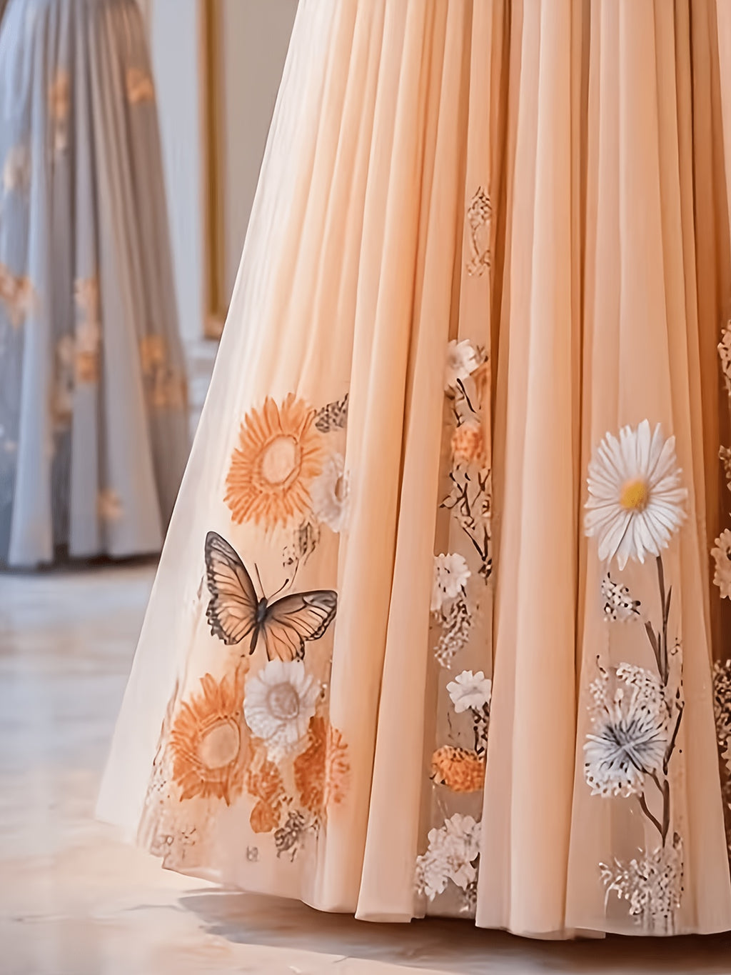 New Spring/Summer Women's Mesh Skirt with Butterfly Floral Print, Suitable for Banquets, Dates, and Vacation Outfits - Mixed colors