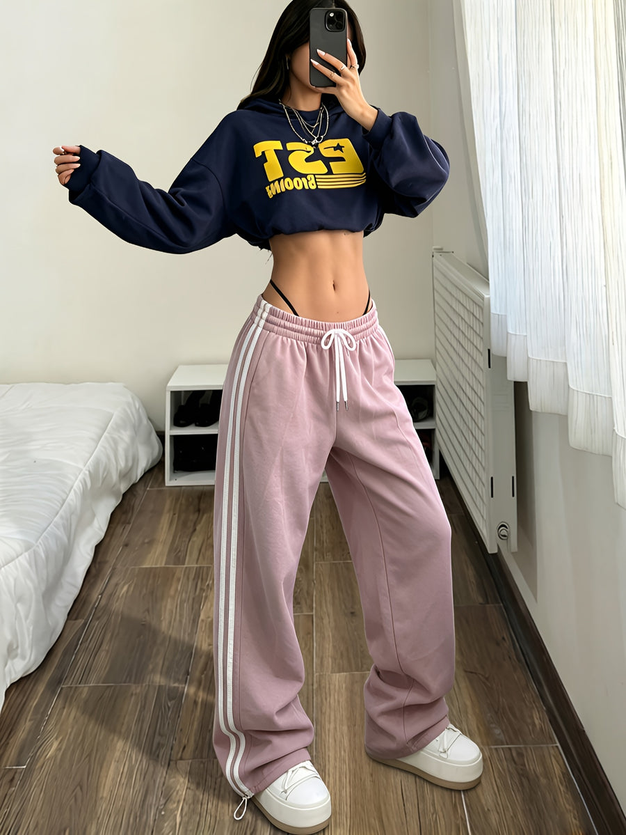 Women's Loose-Fit Quick-Dry Casual S Pants, Suitable for All Seasons – Stylish and Comfortable, Featuring a Side Stripe Contrast Color Design – Elastic Waistband with Drawstring, Perfect for Outdoor S,, and Home Leisure Occasions A237 - Purple Pink