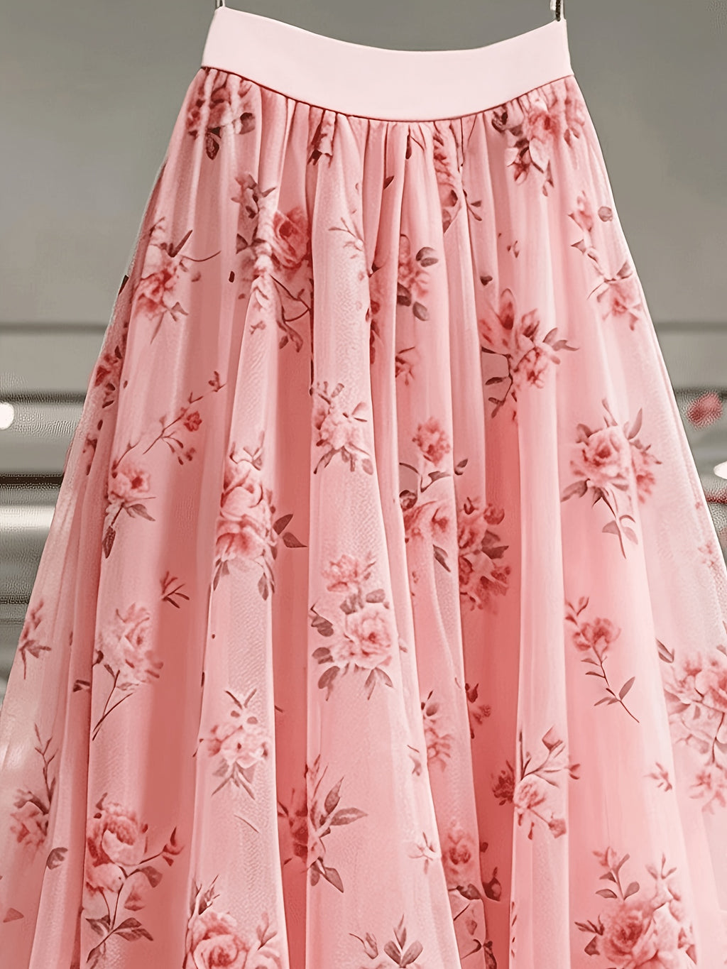 Women'S Spring Summer New Elegant Floral Print Mesh Half Skirt, Suitable for Parties, Vacations, And Dates - Pink