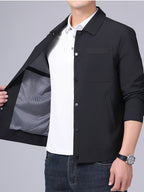 Spring New Lapel Button- Men'S Jacket, Durable And Thin Business Casual Wear, Versatile Long-Sleeve Men'S Top MD12601 - Black