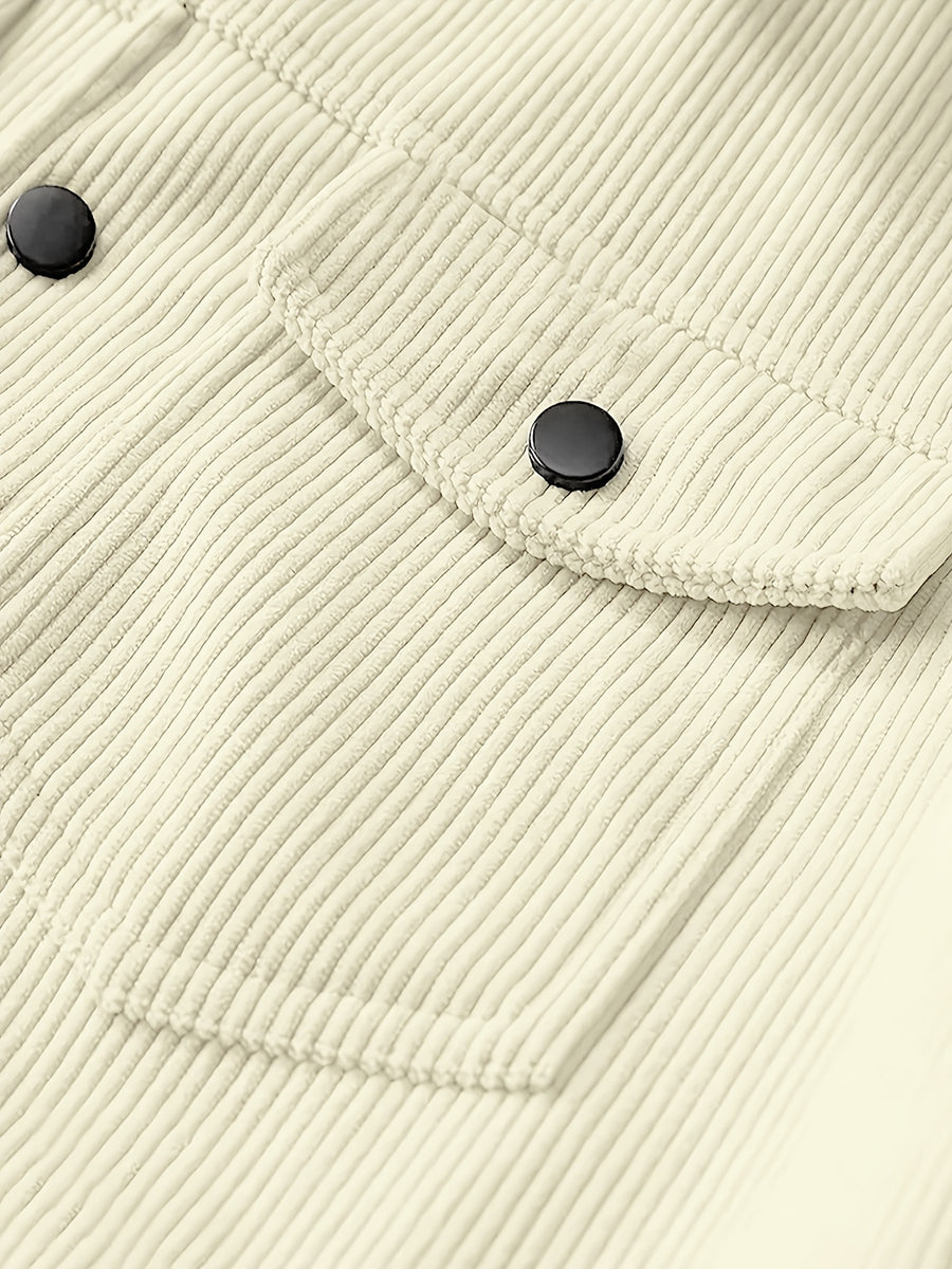 Meixishao OBM Autumn/Winter Solid Color with Random Print, Simple Encounter with Avant-Garde Cross-Border Fashion Jacket, Vintage Style Lapel Men's Corduroy Workwear Jacket Winter Clothes for Men - Milky White