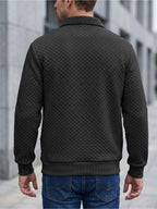 BOWZ Men's Lapel Sweatshirt, Autumn/Winter Men's Half-Zip Polo Sweatshirt, American-Style Henry Shirt Color-Block Sweatshirt, Trendy and Versatile, Warm and Breathable, with Zipper and Pocket Design, Suitable for Outdoor Sports and Casual Home Wear - Black