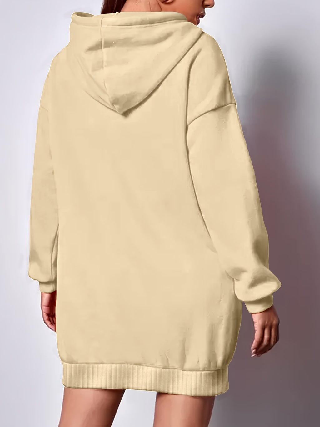 Women'S Fashion Letter Print Hooded Dress, Women'S Fall Winter Premium Trendy Street Style Age-Reducing Fleece Color-Block Hooded Sweatshirt Casual Top, Casual Versatile Hoodie, Jacket, Pullover Shirt, Long Sleeve Sweater, Elegant - Apricot