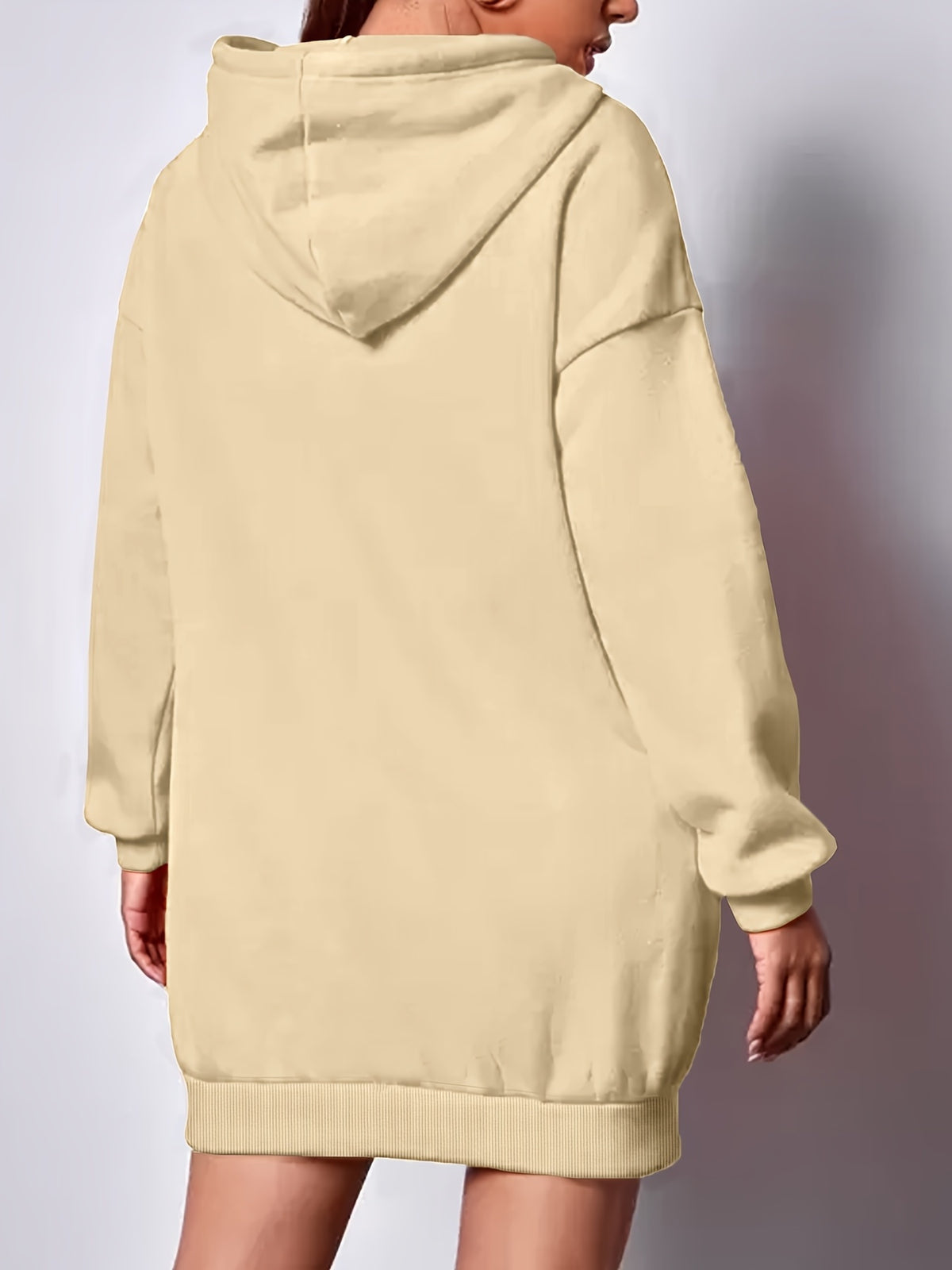 Women'S Fashion Letter Print Hooded Dress, Women'S Fall Winter Premium Trendy Street Style Age-Reducing Fleece Color-Block Hooded Sweatshirt Casual Top, Casual Versatile Hoodie, Jacket, Pullover Shirt, Long Sleeve Sweater, Elegant - Apricot