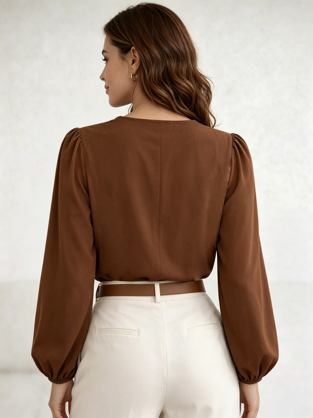 Princess Sleeve Loose Top 2026 Summer New Arrival Women's Versatile Top, Hollow V-Neck Long Sleeve Women's Shirt, French-Style Vintage Puff Sleeve Blouse, Maillard Style Versatile Elegant Top, French-Style Vintage Style, Maillard Casual Style - Brown