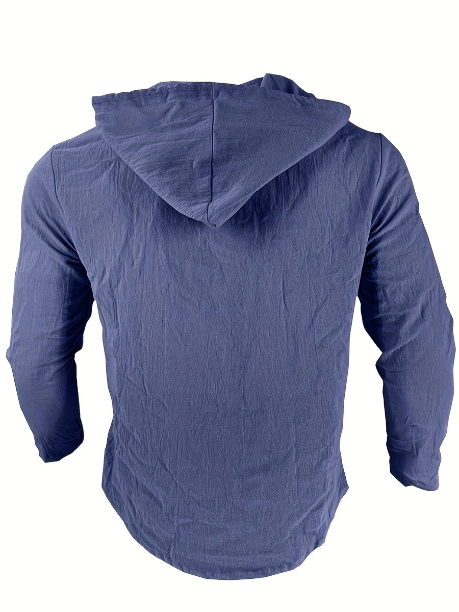 Men'S Spring And Autumn Fashion Versatile Casual Long-Sleeved Shirt, Light, Comfortable And Breathable Linen And Solid Color Shirt, New Season - Navy Color