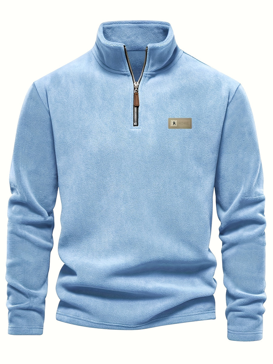 Autumn-Winter Plush Top Half-Zip Sweatshirt Trendy Warm Clothing - Lake Blue