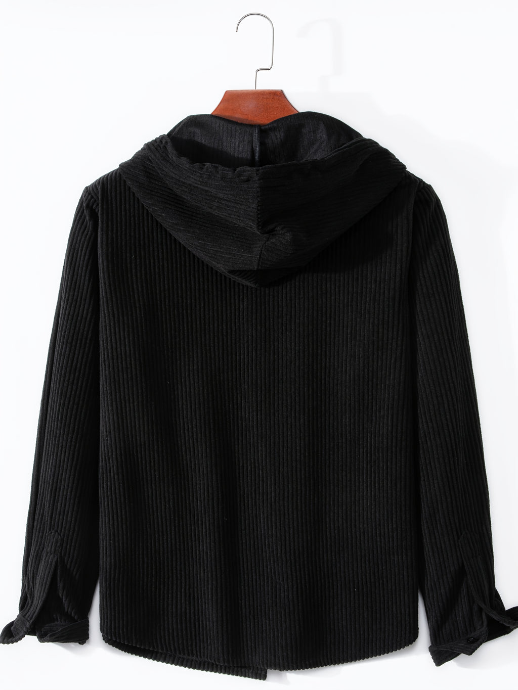Men's Solid Color Patchwork Spring-Autumn Fashion Long-Sleeved Hooded Shirt Sweater Coat - Black