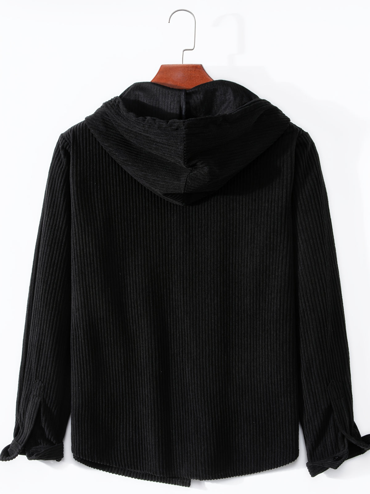 Men's Solid Color Patchwork Spring-Autumn Fashion Long-Sleeved Hooded Shirt Sweater Coat - Black
