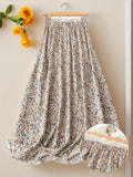 Women's High Waist Floral Maxi Skirt, A-Line Flowy Resort Skirt, French Style Elegant Dress for Spring Summer Fall - Apricot