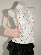 Women's Low-Neck Pleated Halter Neck Bow Backless Polka Dot Tank Top - White