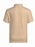 [Printed Design - Not Textured] Men'S Short Sleeve Zip Polo Shirt, Khaki Vertical Stripe Texture, Digital Print, Zip Placket Polo Collar, Polyester, Casual, for Daily Wear And Commuting, Summer - Mixed colors