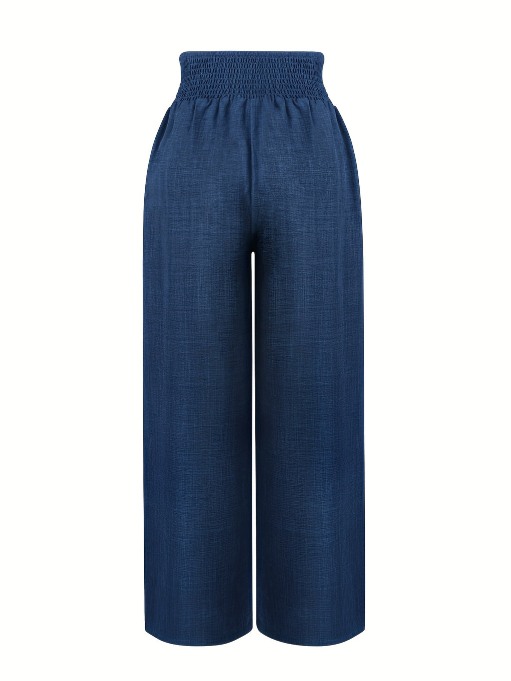 Women'S Solid Color Wide Leg Pants with Decorative Buttons - Casual Loose Fit, Perfect for Spring/Summer Outfits - Navy Color