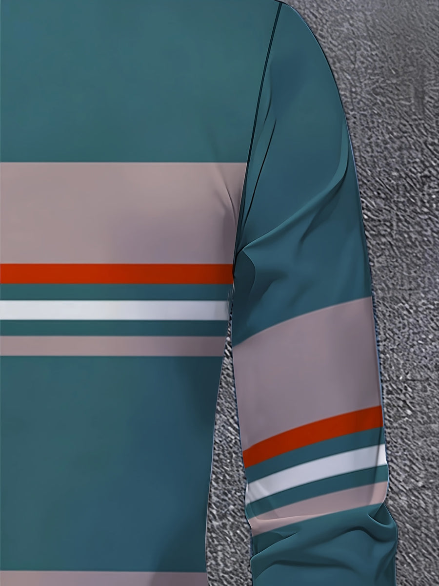 Men'S Color-Block Striped Long Sleeve Shirt, Casual Patchwork Design Fashion Men'S Top - Mixed colors