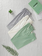 A New Minimalist Three-Color Set of Casual Women'S Pants with a Drawstring Waist, Perfect for Autumn. These Loose-Fitting Solid Home Pants Make a Great Gift - Gray White Green