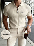 Men's Outdoor Sports Short Sleeve Polo Shirt, Summer Casual Comfortable Henley Shirt - Apricot