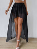 Summer Chiffon Sexy Sheer Oversized Flared Skirt, Irregular Front Short Back Long, Flowy and Refreshing Chiffon Maxi Skirt Hip-Hugging Skirt/with Lining - Black