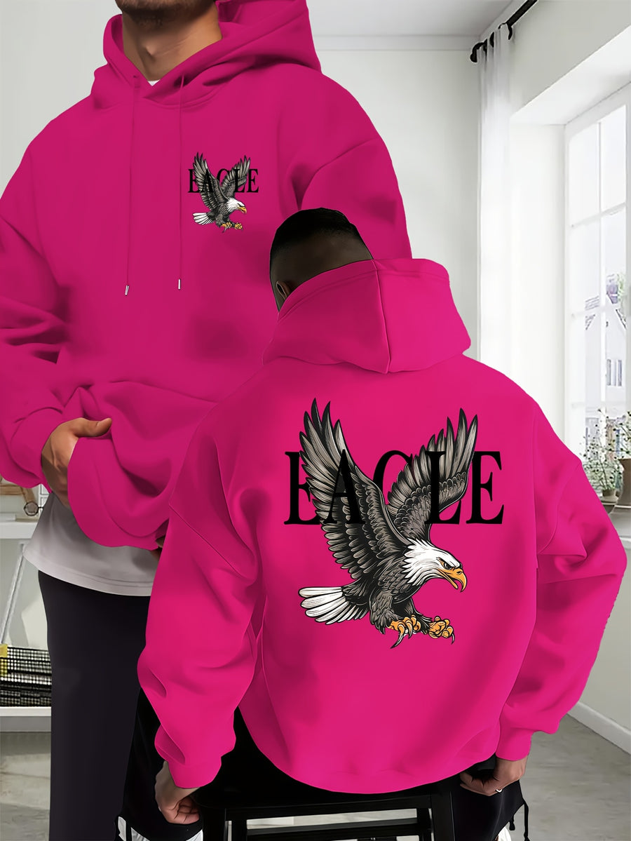 Eagle Men'S New Trendy Autumn And Winter Hoodie, Casual Everyday Drawstring Sweatshirt with Creative Design Print, Featuring a Front Kangaroo Pocket, Unisex Top - Rose Red
