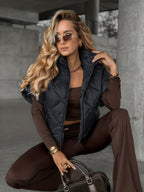 Women'S Sleeveless Short Jacket - Full Zipper Front Closure, with Pockets, Structured Fitted Coffee-Colored Coat, Suitable for Casual And Formal Occasions - Coffee-Colored Jacket for Daily Or Formal Wear - Machine Washable Layered Clothing - Fashion - Black