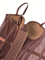 Elegant Mesh Sheer Fishbone Bustier, Tummy Control Shapewear Outerwear Elegant Tight Camisole Top, Stage Performance Strappy Top, Women'S Clothing - Coffee Brown