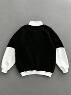 Fashionable Racing Trendy Element Multi-Picture Patchwork Sweatshirt - Black