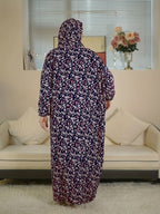 A Comfortable And Breathable New Style Fashion Printed Long Robe Dress for Sudanese Women. - Navy Color