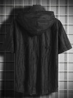 Men's Minimalist Casual Sport Short-Sleeve T-Shirt, Lightweight Wrinkle-Resistant Fabric, Breathable and Wear-Resistant, Hooded Drawstring Design, A Must-Have Summer Fashion Item, Practical Kangaroo Pocket, Dark Textured Feel, Trendy and Cool Style - Black