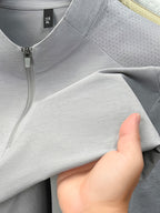 Men'S Summer Top T-Shirt, Half-Zipper Stand-Up Collar Design, Casual And Light Business Style, Adjustable Collar with Zipper, Balancing Ventilation And Styling; Mesh Shoulder Panel for Enhanced Breathability - Light Grey