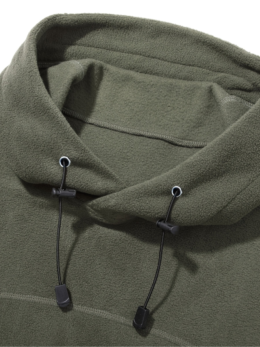 Men's Polar Fleece Tactical Hoodie, Long Sleeve Pullover Hooded Sweatshirt with Multi Zipper Pockets, Casual Outdoor Warm Hooded Top for Daily Hiking Travel - Olive Green