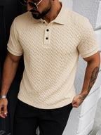 Men's Sporty Printed Waffle Jacquard Polo Shirt, Skin-friendly and Breathable Without Feeling Stuffy, Simple yet Sophisticated and Timeless. Featuring a Mature Men's Business-casual Jacquard Texture, Suitable for Golf, Commuting to Work, and Daily - Apricot