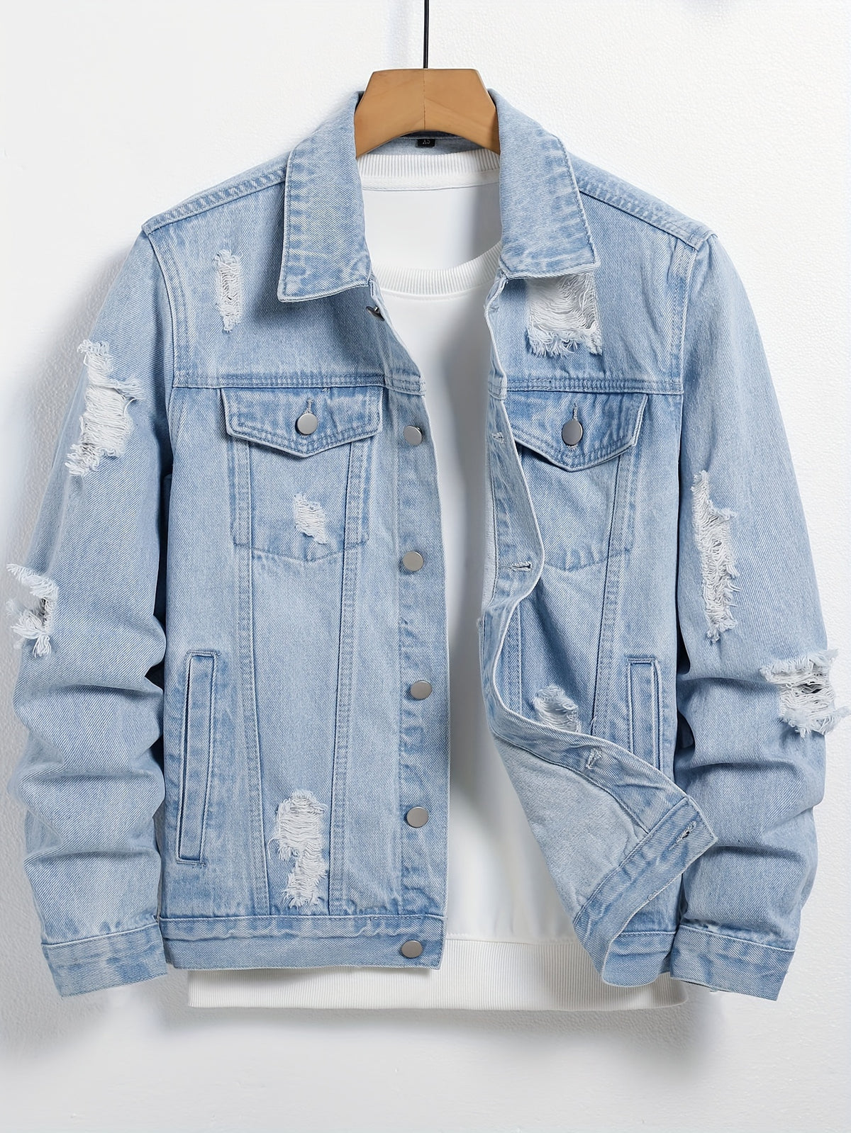 Men'S Denim Jacket - Light Washed Blue