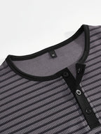 Men's Summer Short-Sleeve Color-Block Striped T-Shirt - Grey