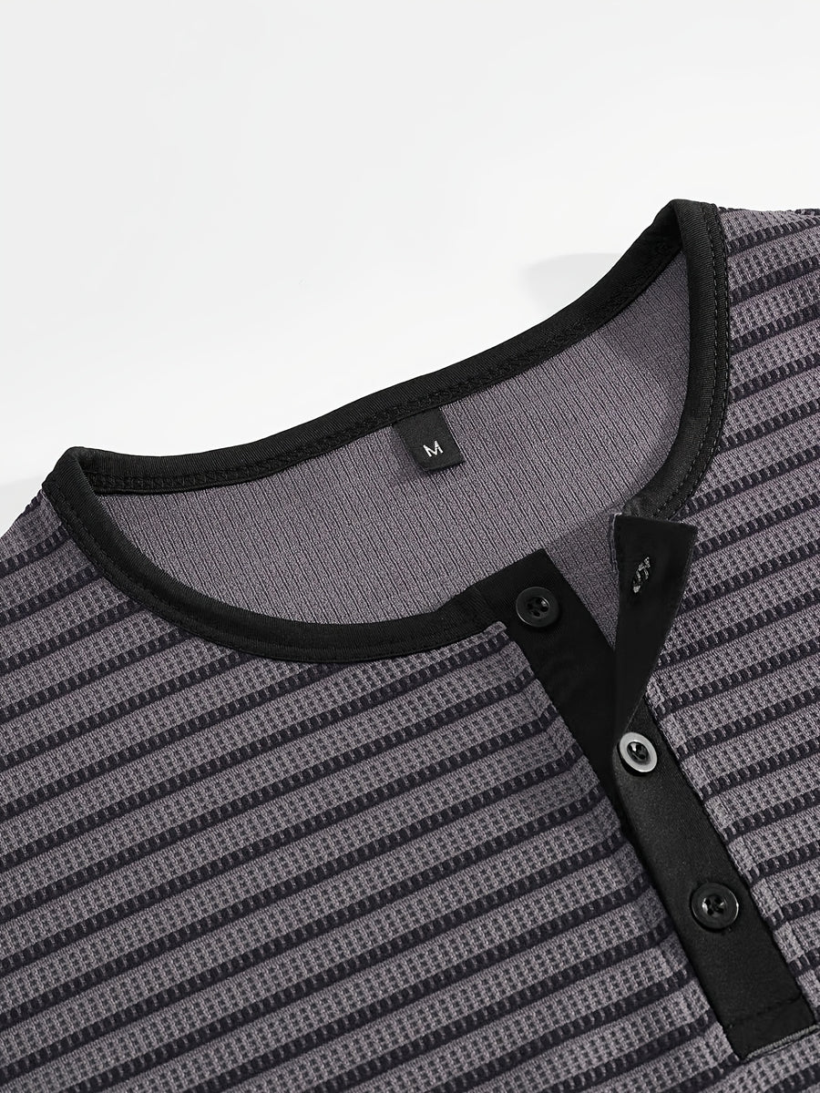 Men's Summer Short-Sleeve Color-Block Striped T-Shirt - Grey