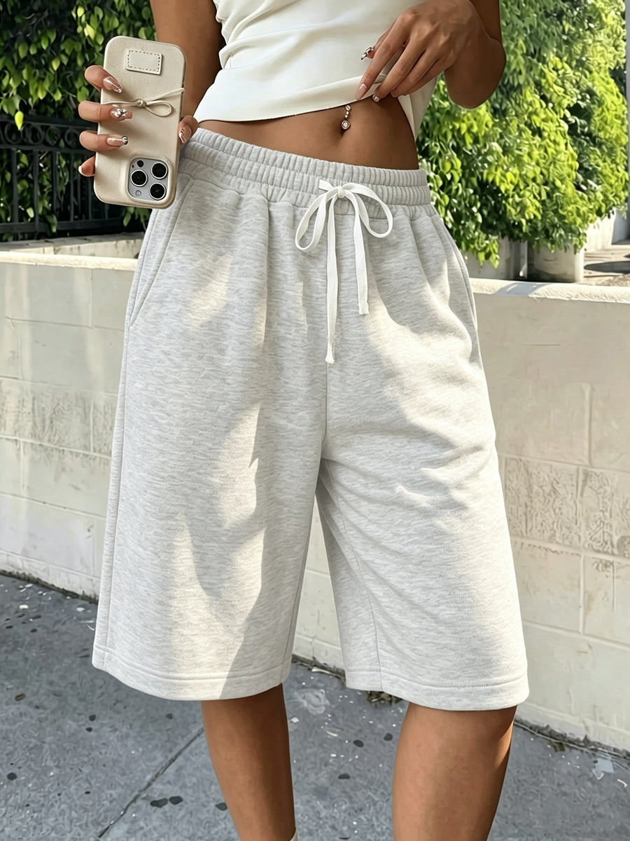 Women'S Tie-Waist Casual Multi-Functional Daily Wear Bermuda Shorts - Light Grey