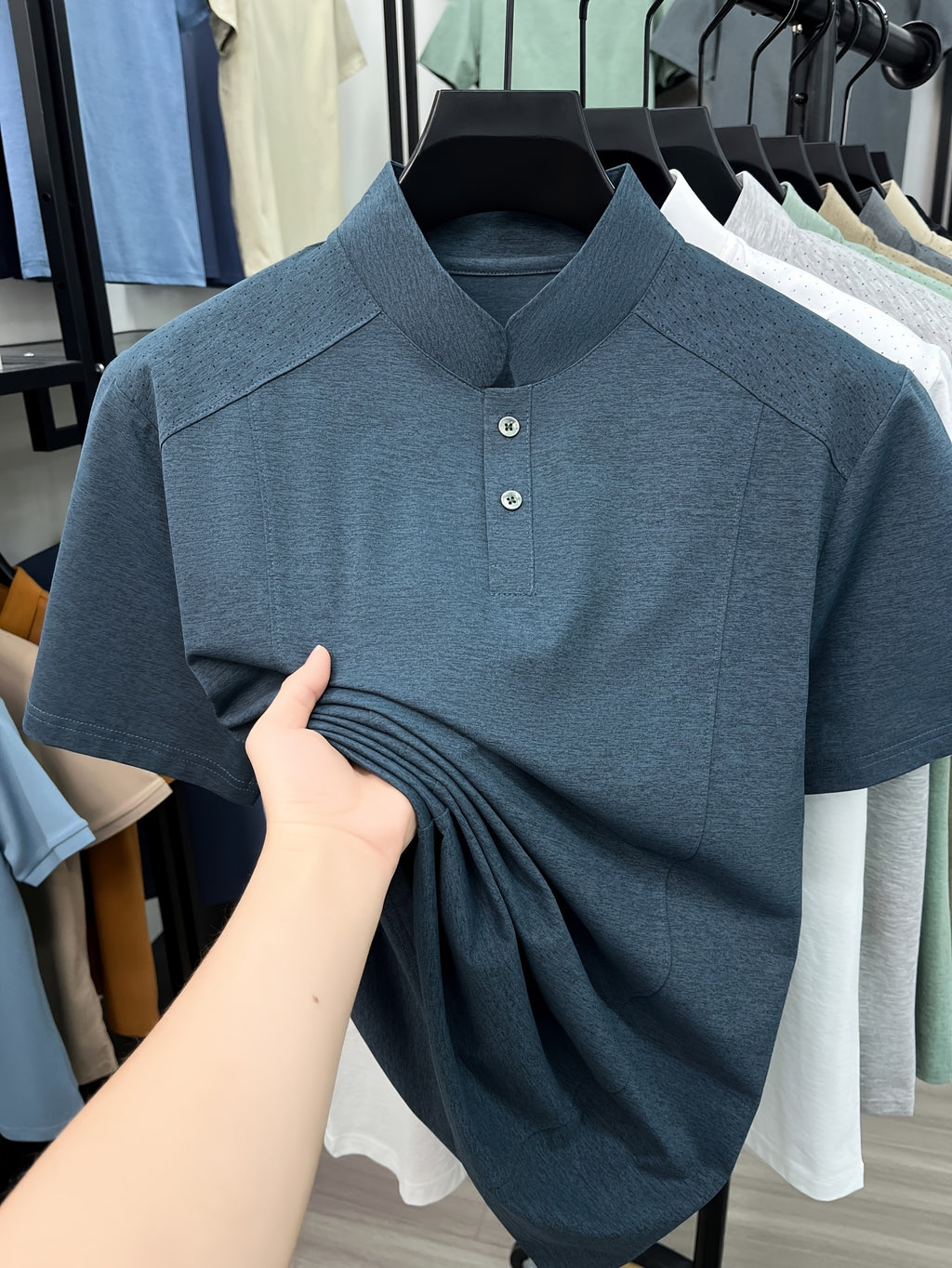 Men's New Summer Casual Stand Collar T-Shirt, Simple and Stylish Thin Breathable Versatile Short Sleeve Tee - Ha Qing