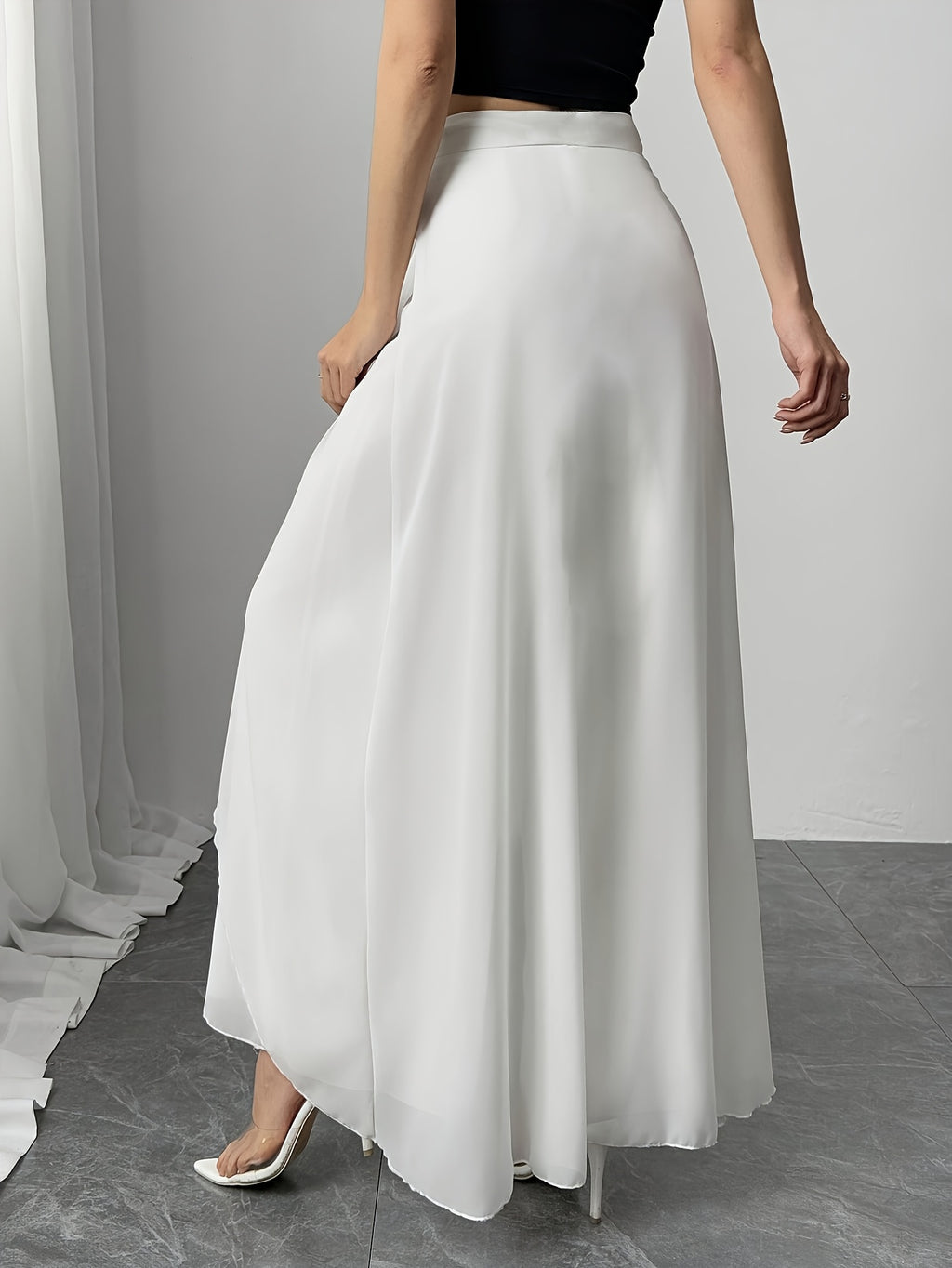 Women's Wide-Leg Pants, Simple Loose Long Pants, Flowing and Lightweight, Casual Elegant Style - White