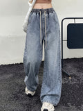 Women'S Drawstring Belt, Casual And Versatile for Daily Wear with Wide-Leg Jeans - Bright Steel Blue