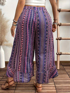 Women's Wide-Leg Ruffle Hem Bell-Bottom Pants with Ethnic/Boho Print - Elastic-Free Trousers for Spring Summer Resort Wear, Machine Washable (Suitable for bohemian, Mediterranean, Asian styles) - Mixed colors