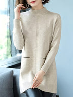 Women'S Half-Turtleneck Mid-Length Dress, 2026 Autumn/Winter New Style Loose Base Layer Sweater - Beige Color