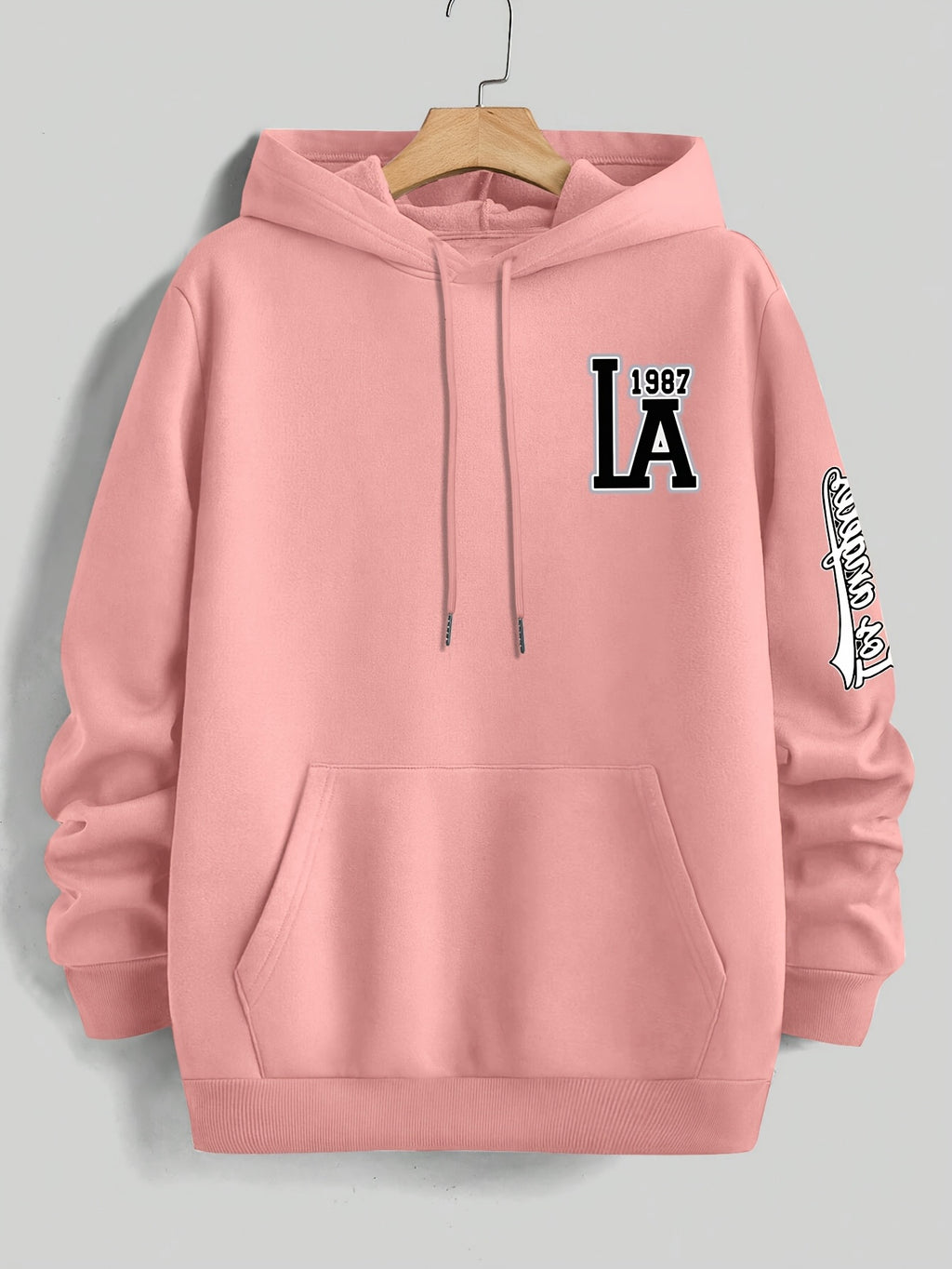 American Vintage Los Angeles  Style Hoodie, High Street Fashion LOS ANGELES Trendy Sweatshirt for Men - Pink Color
