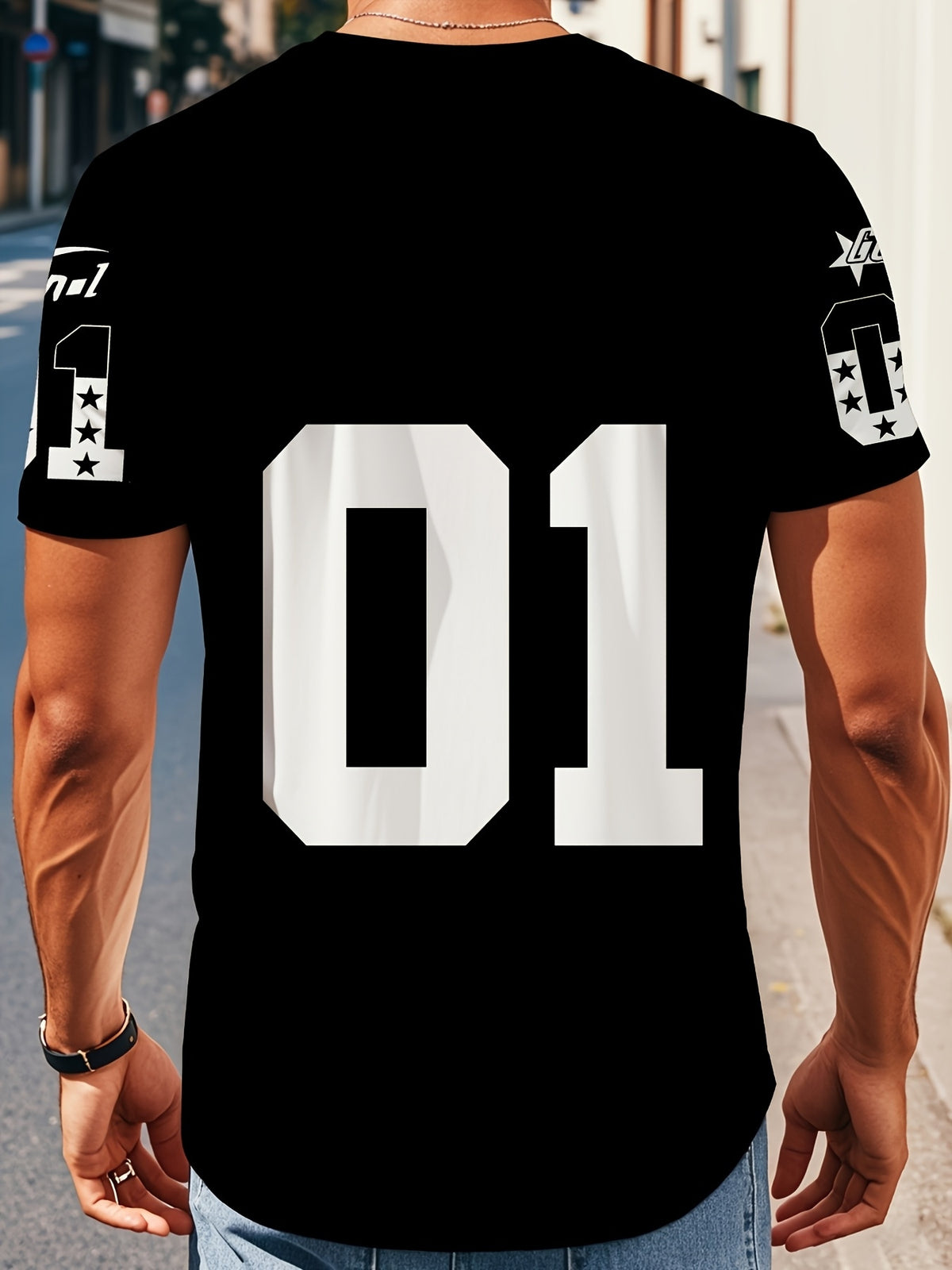 Men'S Summer Sports Casual Quick-Dry Breathable Stretch V-Neck Short Sleeve T-Shirt with Printed Design - Non-Textured - Black