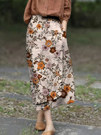 Women's Printed Straight-cut Skirt with Elastic Waist and Pockets - Multicolor
