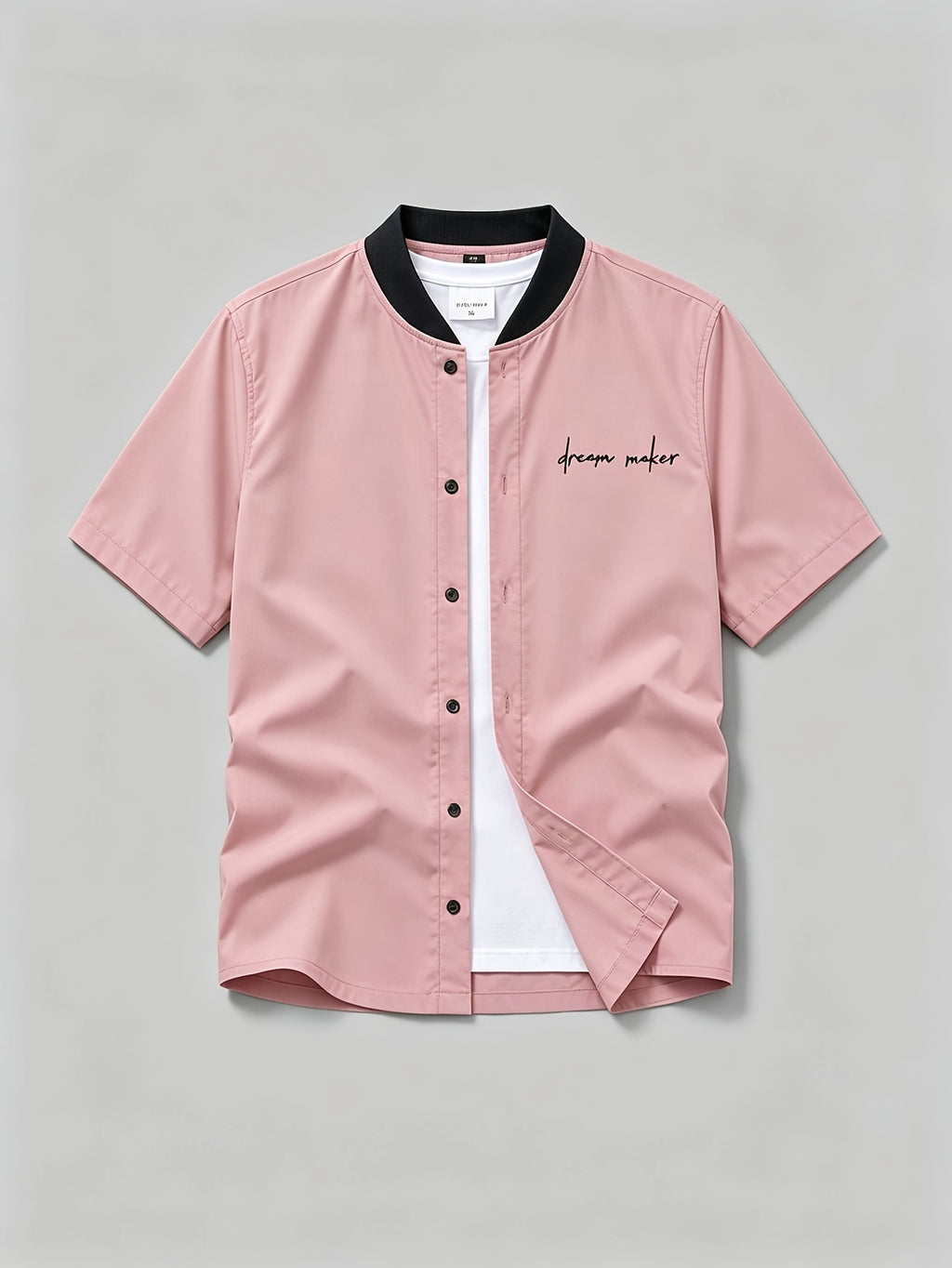 Men's New Summer Short-Sleeve Shirt, Baseball Style Shirt with Printed Design, Suitable for Street and Outdoor Sports, Casual Home Wear, Men's Fashion Short-Sleeve Baseball Shirt - Pink Color