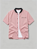 Men's New Summer Short-Sleeve Shirt, Baseball Style Shirt with Printed Design, Suitable for Street and Outdoor Sports, Casual Home Wear, Men's Fashion Short-Sleeve Baseball Shirt - Pink Color