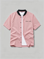 Men's New Summer Short-Sleeve Shirt, Baseball Style Shirt with Printed Design, Suitable for Street and Outdoor Sports, Casual Home Wear, Men's Fashion Short-Sleeve Baseball Shirt - Pink Color