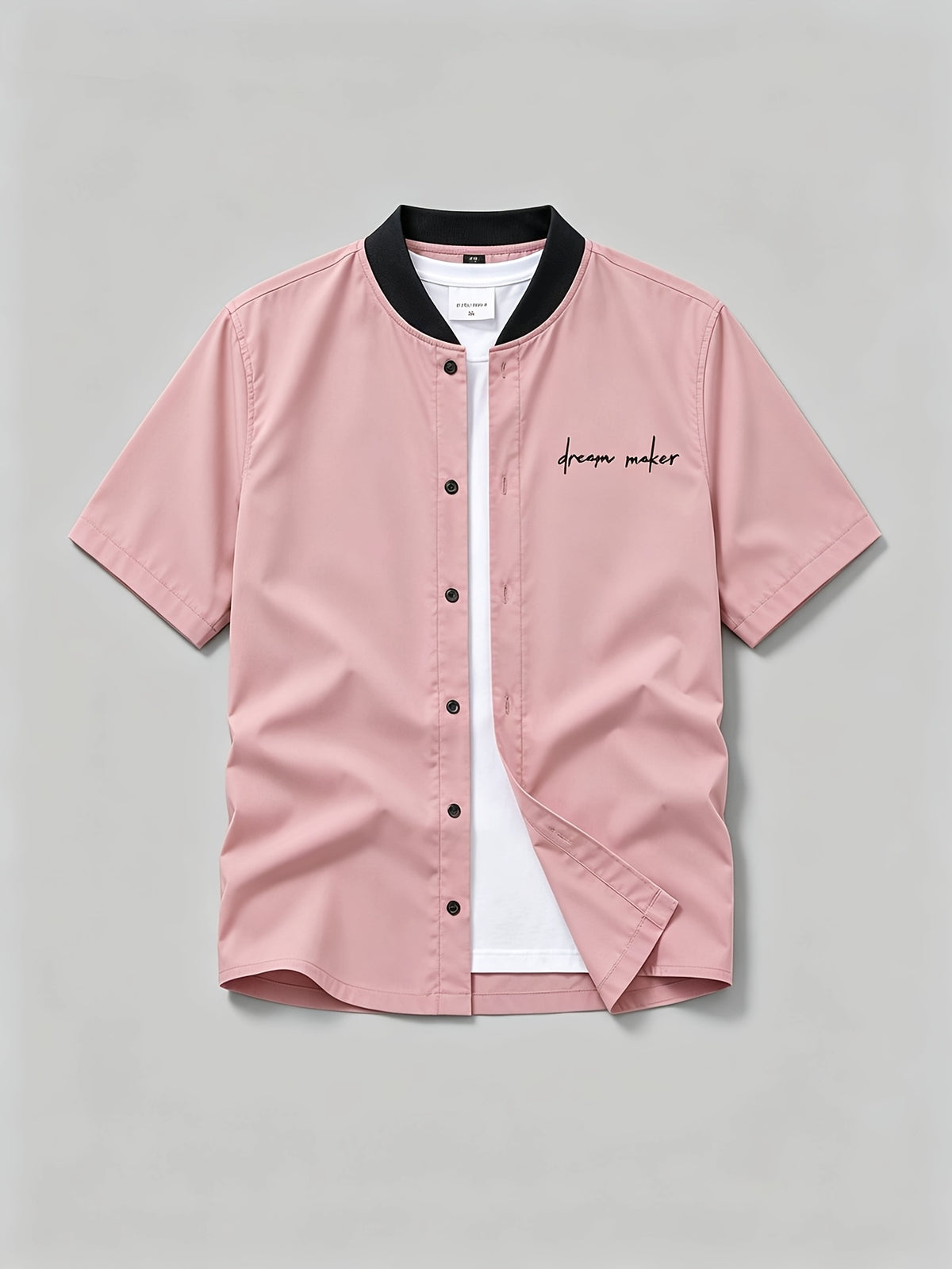 Men's New Summer Short-Sleeve Shirt, Baseball Style Shirt with Printed Design, Suitable for Street and Outdoor Sports, Casual Home Wear, Men's Fashion Short-Sleeve Baseball Shirt - Pink Color