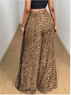 Leopard Print Striped Print Spring Autumn Wide Leg Pants, Fashionable Sexy Straight Leg Trousers Loose Long Pants - Mixed colors