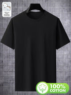 100% Pure  Men's Crew Neck Short Sleeve T-Shirt, Summer Solid Color, Comfortable, Soft, Breathable, Sweat-Absorbent, Casual, Versatile, for Layering or Wearing Outside - Black