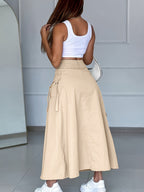 Spring And Autumn Casual Style Cargo Skirt, Button-Detail Slit, Individual And Versatile - Light Beige